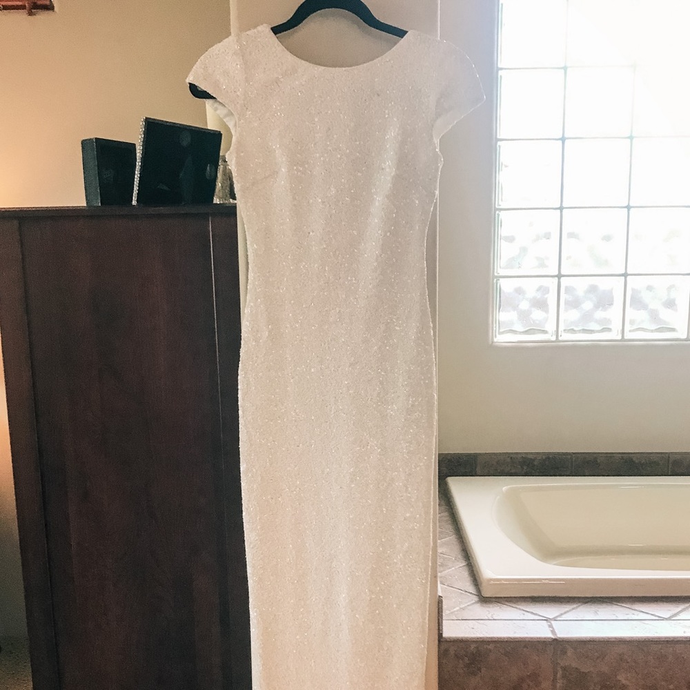 White Backless Sequin Gown